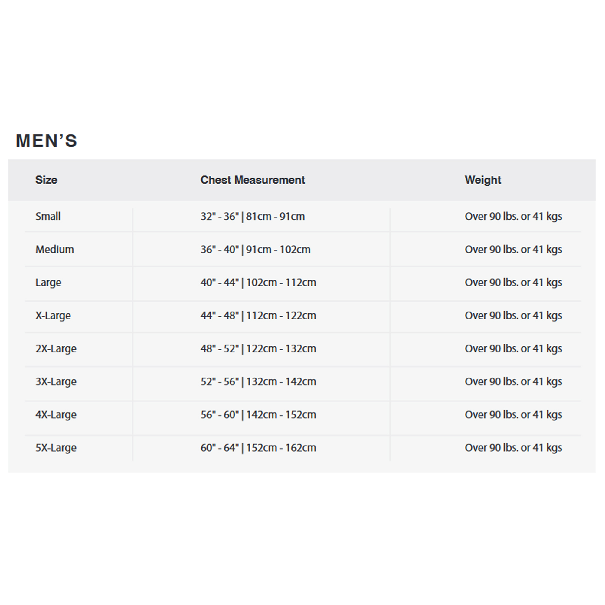 Hyperlite Impact Vest Mens 0 Size Chart